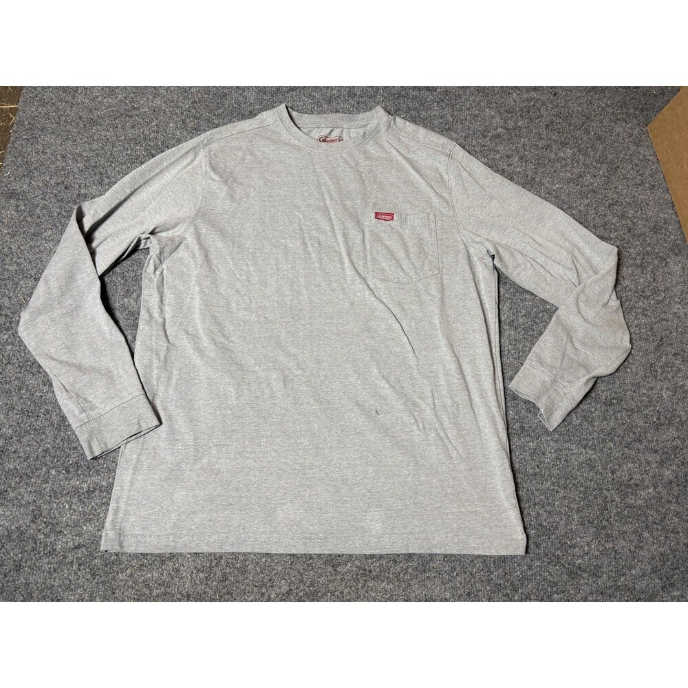 Coleman Shirt Mens XL Gray Long Sleeve Crew Neck Pocket Tagless Tee Casual